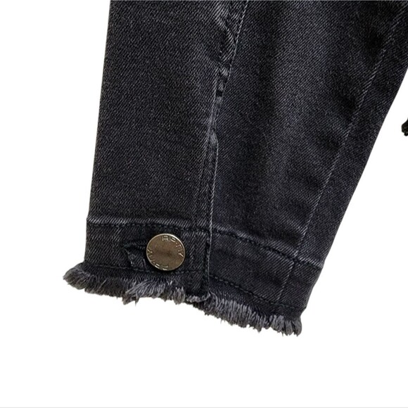 APNY Denim Jacket Women S Black Cotton Blend Graffiti Frayed Button Distressed - Picture 11 of 15